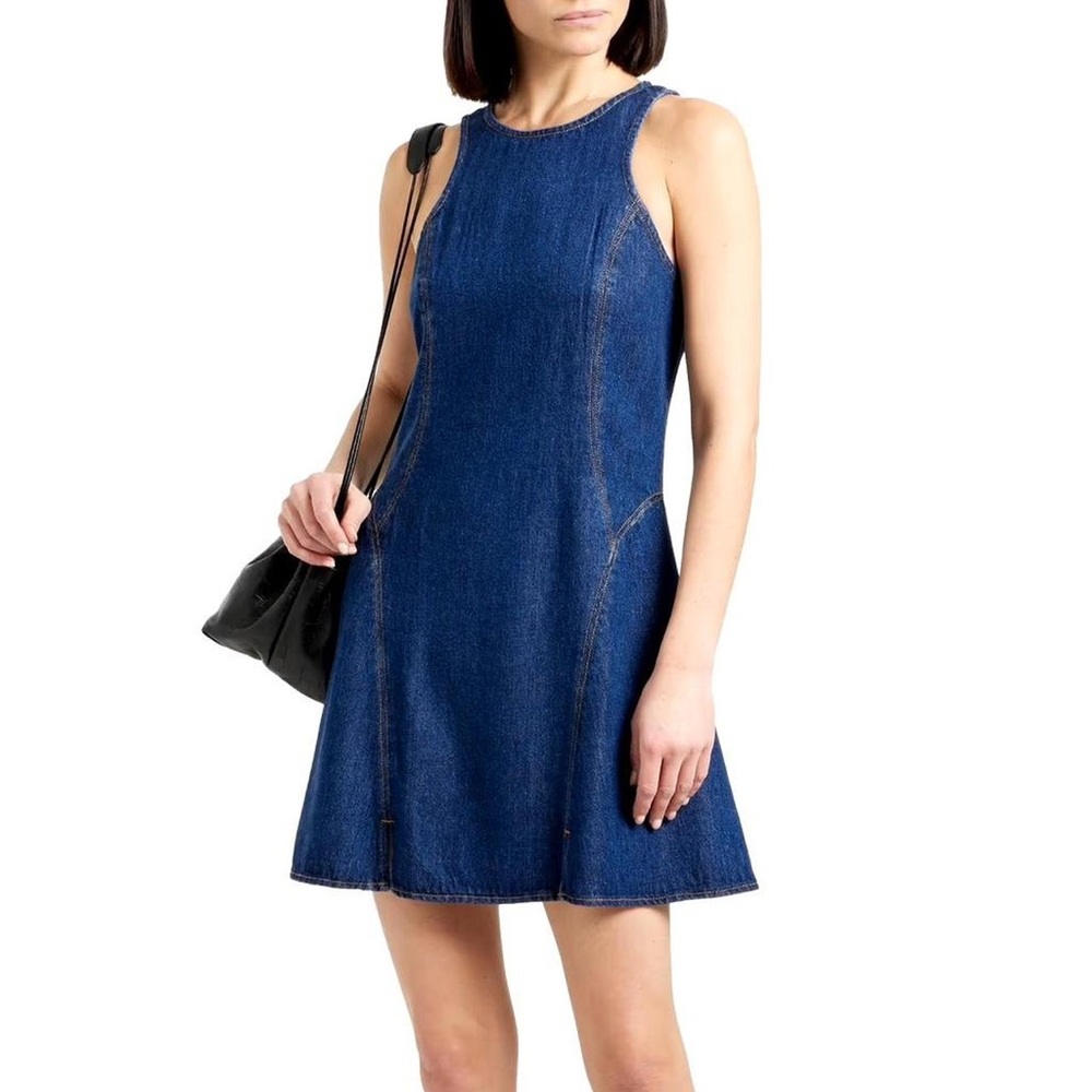 RE/DONE Blue Denim Split-Front Racerback Minidress NWOT